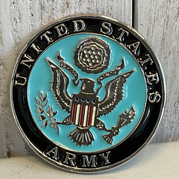 United States Army Belt Buckle Round Patriotic Military Eagle Crest - Picture 1 of 6